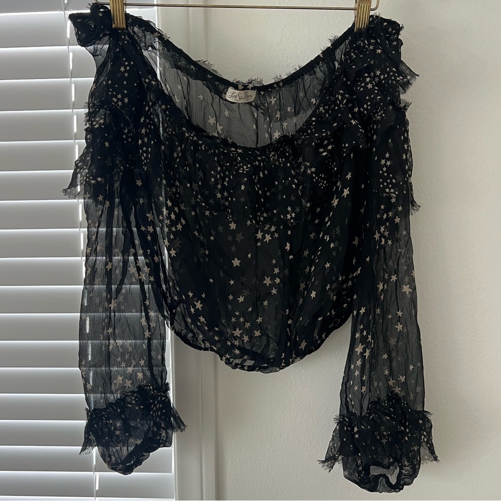 LoveShackFancy Ruffle Popover Top in Star Print Size S - Picture 3 of 5